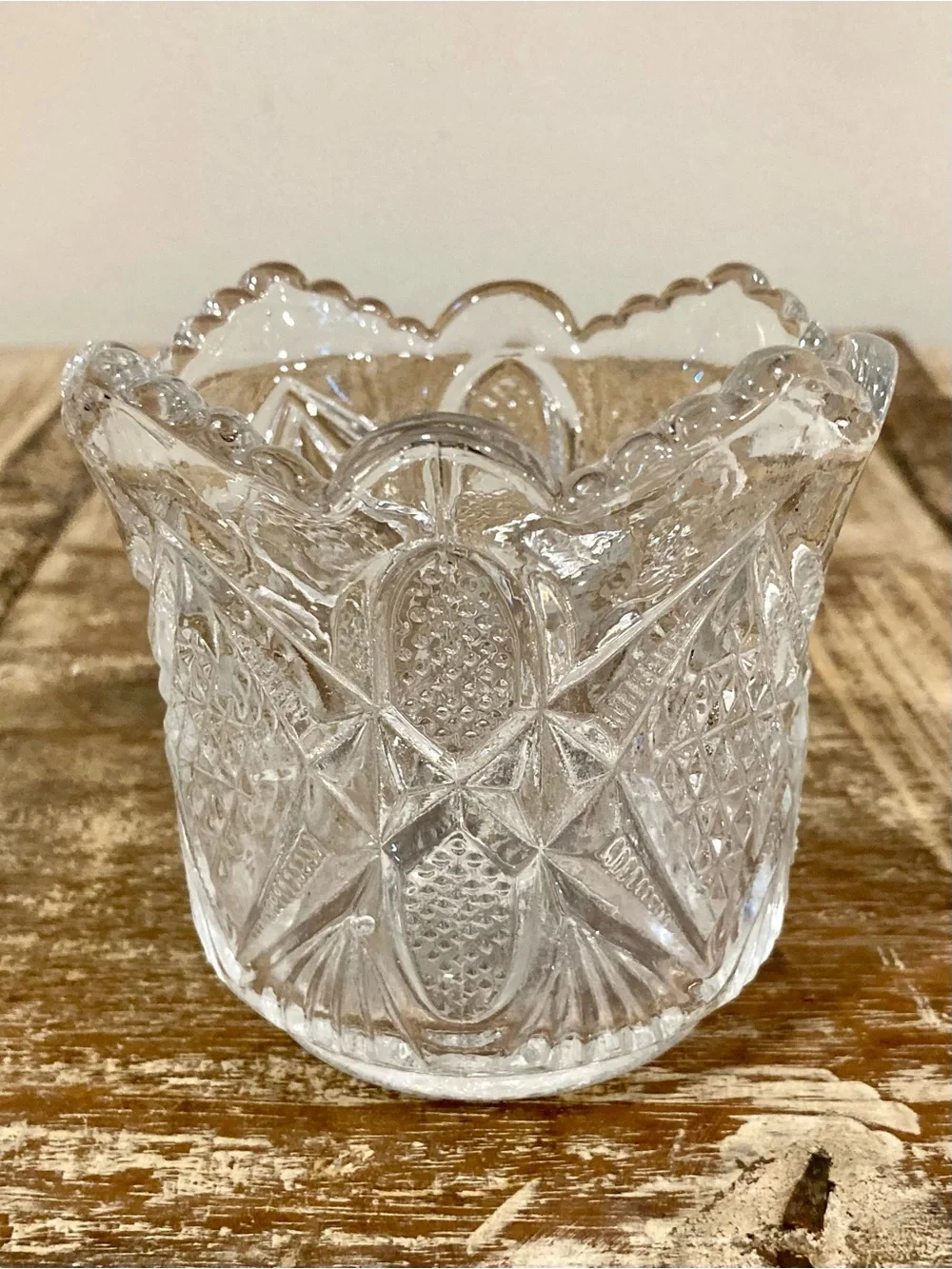 Vintage Sawtooth Edge Glass Jam Pot Pressed Glass